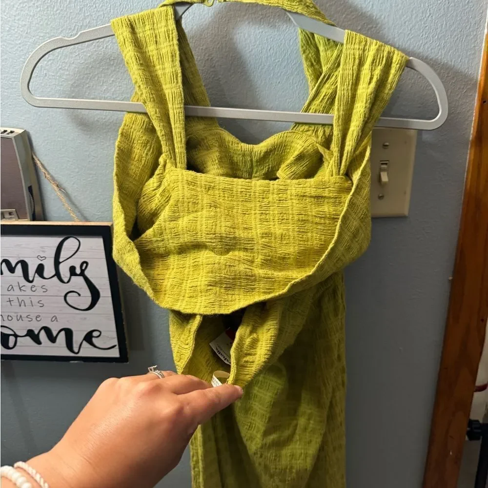 Free People Lime Green Sleeveless Jumpsuit NEW Size Large Linen Cotton
